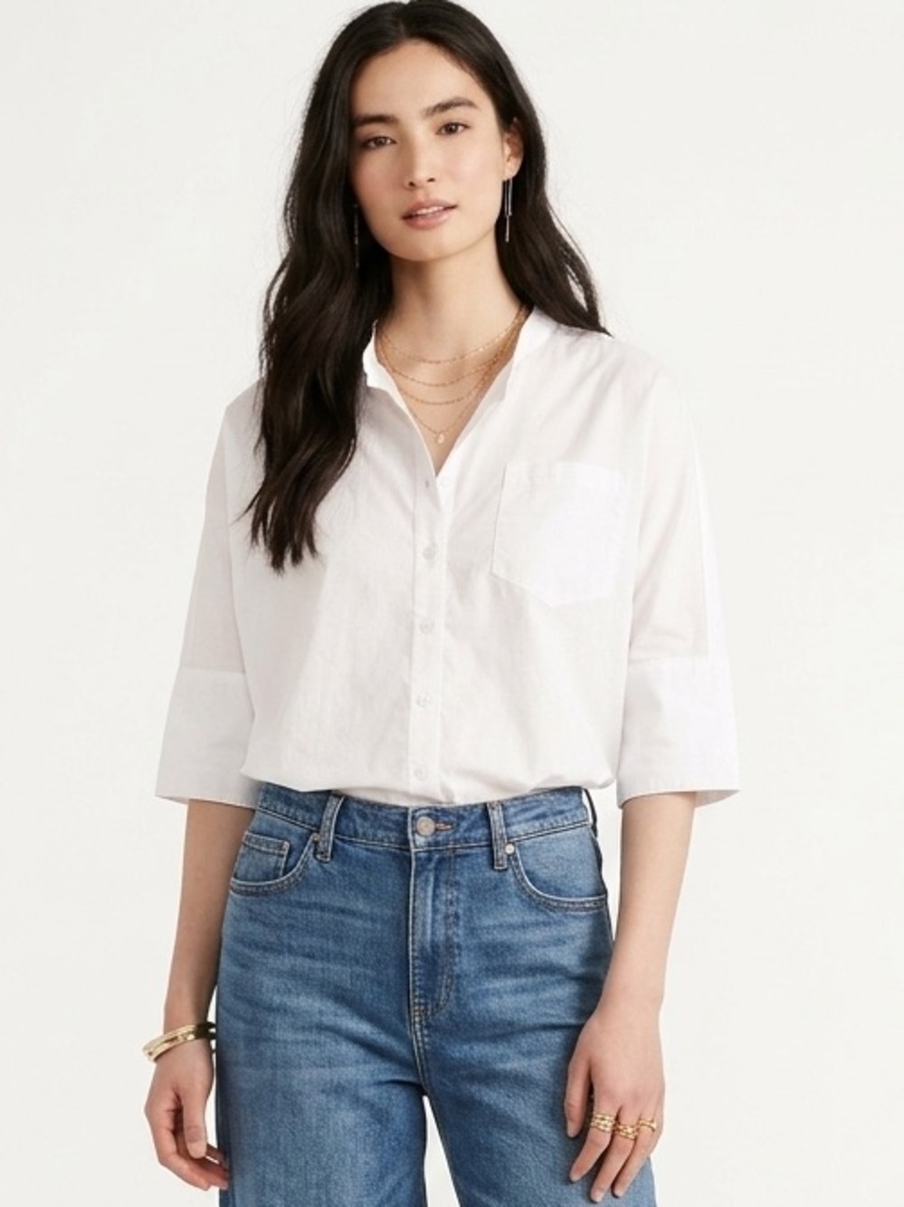 Anthropologie HD in Paris Crisp White Poplin Button-Up Top